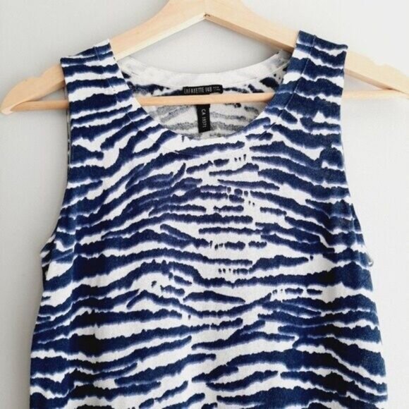 LAFAYETTE 148 Fine Knit Sleeveless Shell Top Blue & White Animal Pattern Sz S - Picture 3 of 7